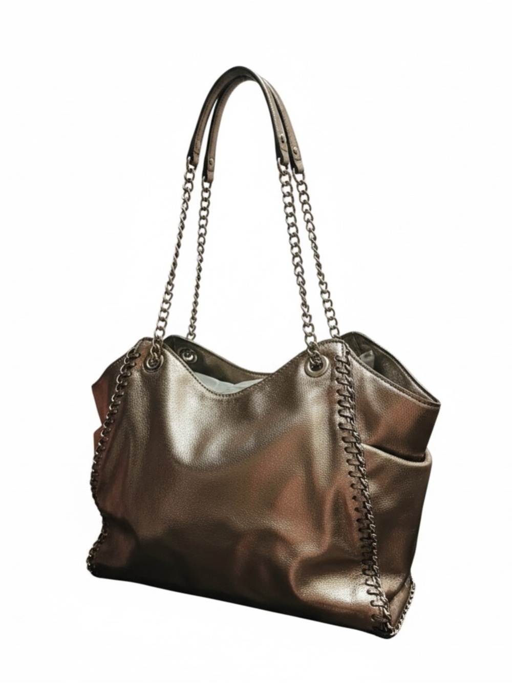 Michael Kors Metallic Silver Leather Shoulder Tote with Tassel - Picture 3 of 17